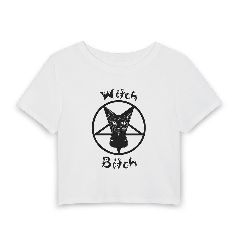 Witch Bitch Crop Tee — Gothic Black Cat Pentagram Baby Tee